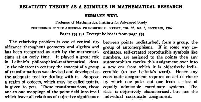 Weyl in 1949 on the Relativity Problem